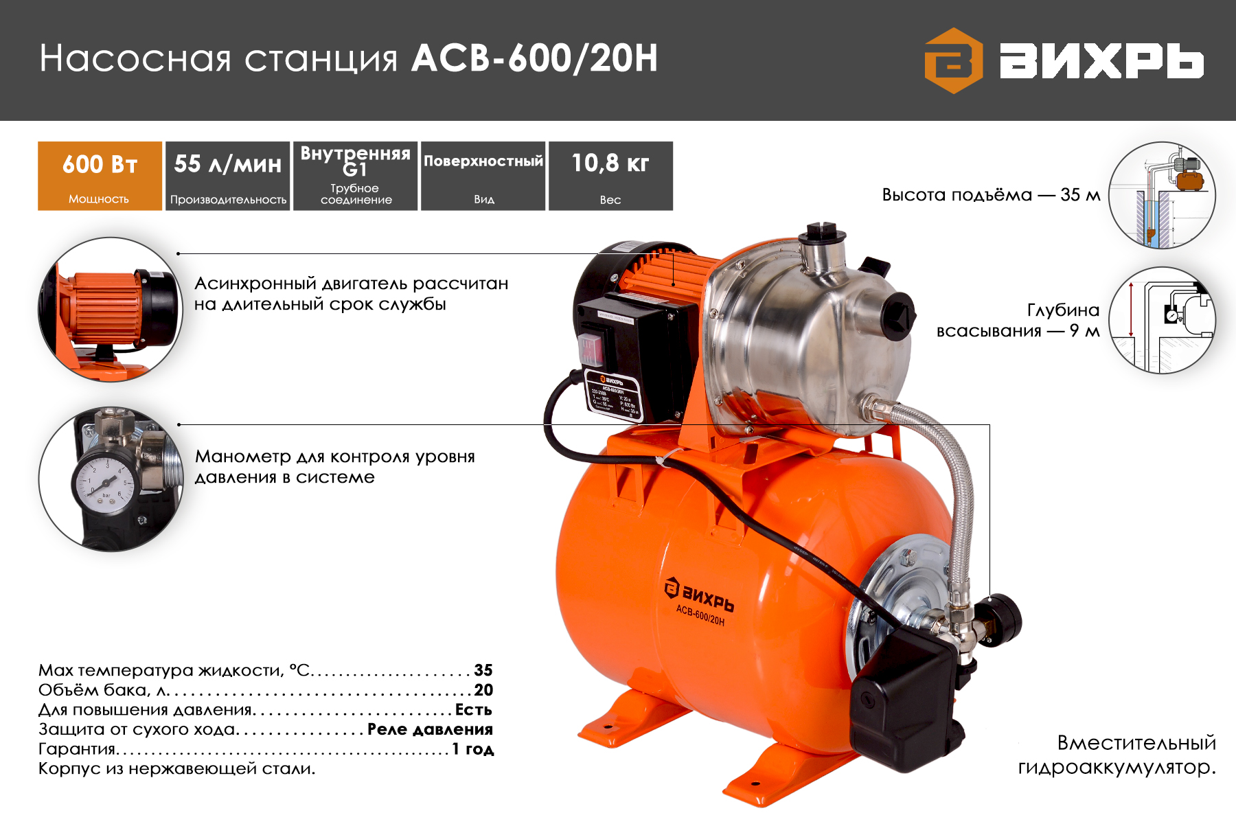 Насосная станция ВИХРЬ АСВ-600/20Н 68/1/14