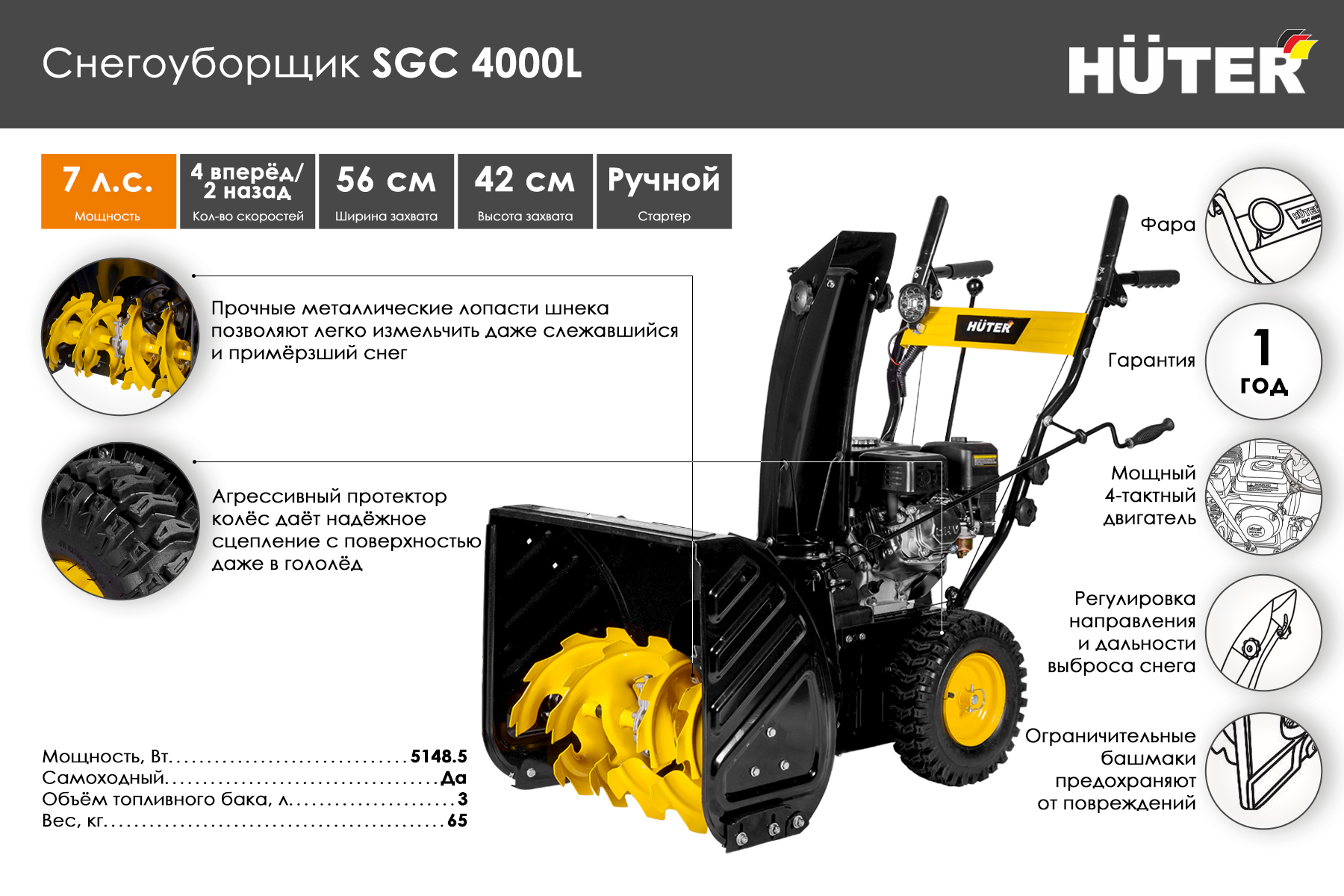 Снегоуборщик Huter SGC 4000L 70/7/22