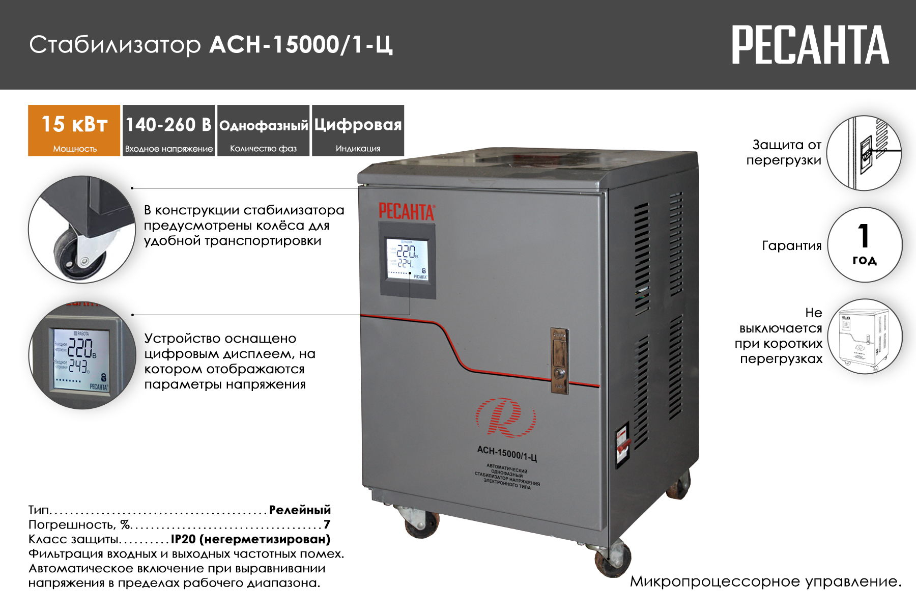 Стабилизатор Ресанта АСН-15000/1-Ц 63/6/11