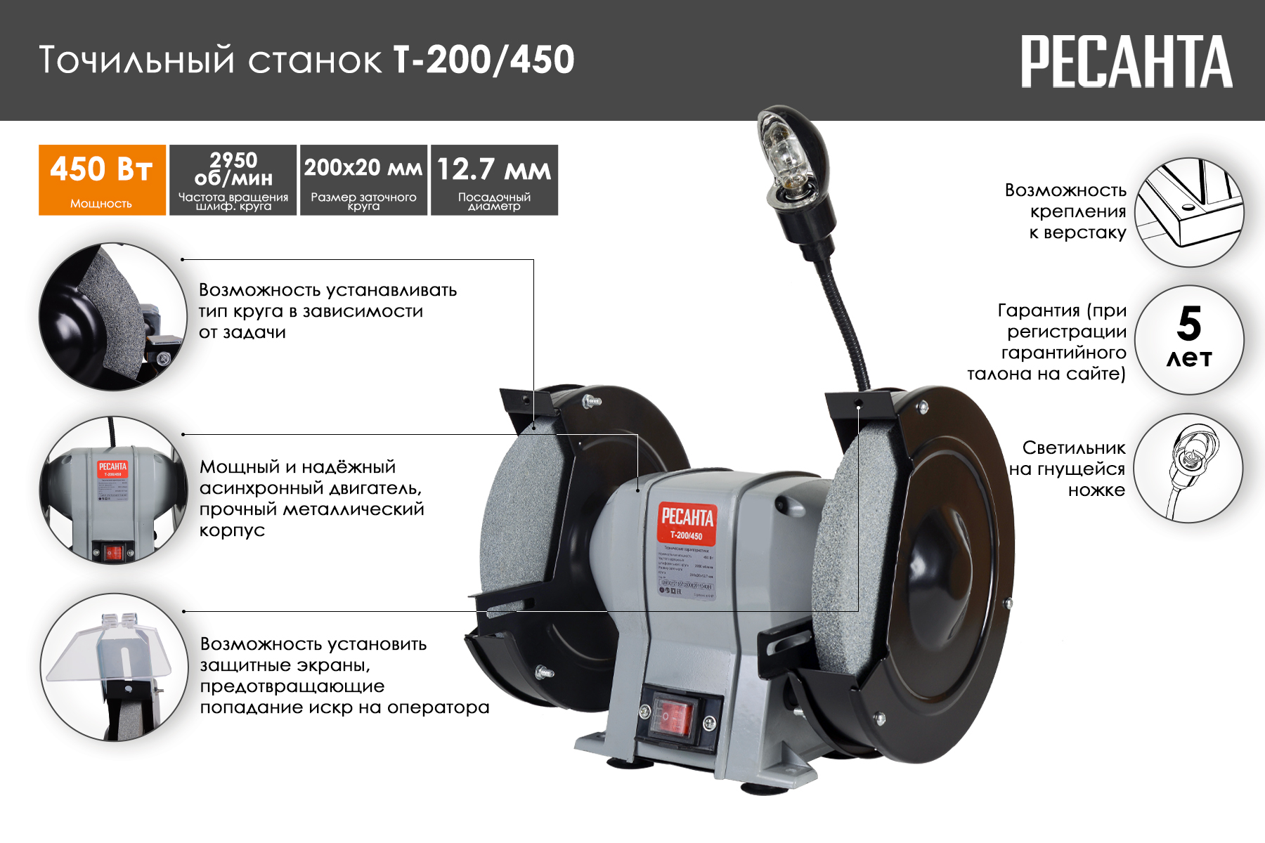 Точильный станок Ресанта Т-200/450